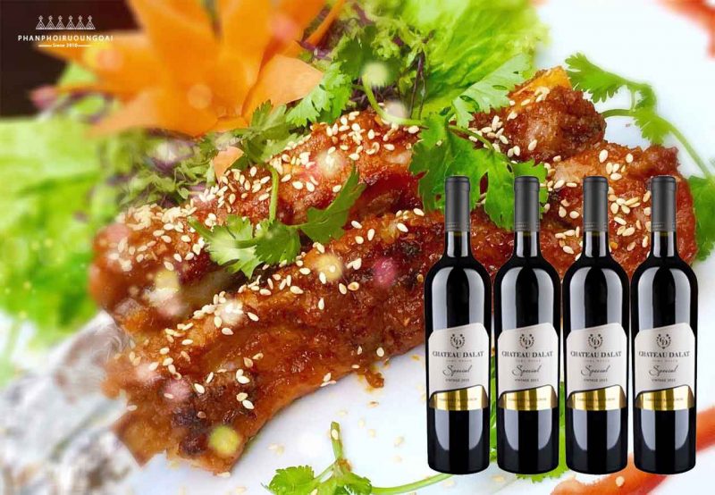 Sườn nướng mật ong , món ăn phù hợp với Rượu Vang Chateau Dalat Special - Cabernet Sauvignon 