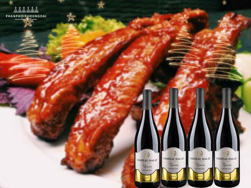 sườn nướng và rượu vang Chateau Dalat Reserve - Merlot 