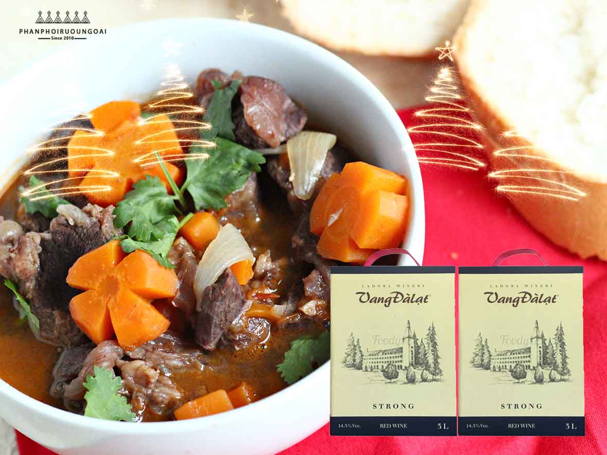 Vang đà lạt strong red wine 3 lít Rượu vang đà lạt Strong Red Wine với bò đút lò phô mai