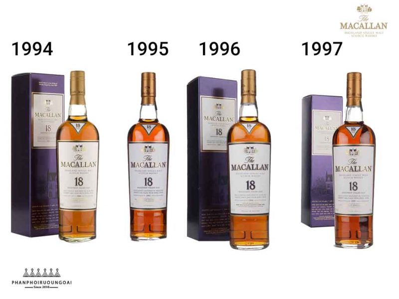 Các phiên bản của rượu Macallan 18 Sherry Oak qua các năm 