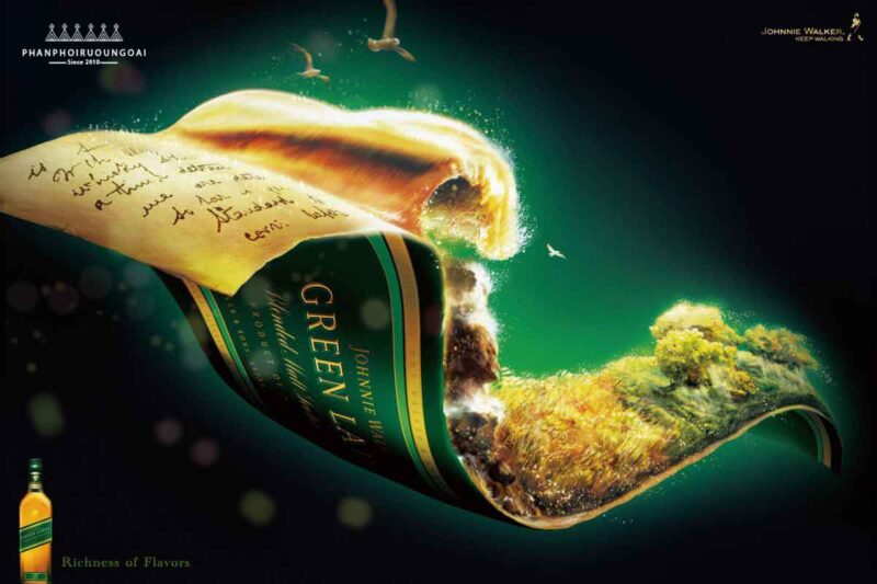 Nhãn chai nghệ thuật của rượu Johnnie Walker của Green Label Nhãn chai nghệ thuật của rượu Johnnie Walker của Green Label