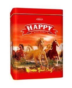 Bánh hỗn hợp hộp thiếc Happy mã đáo thành công 600 gram