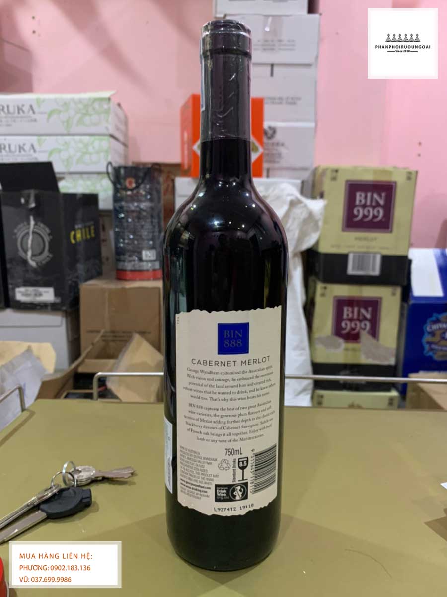 Nhãn sau chai rượu vang George Wyndham Bin 888 Cabernet Merlot