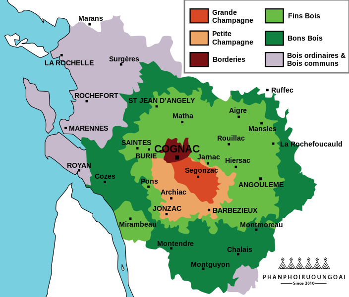 Bản đồ vùng Cognac của nước pháp 