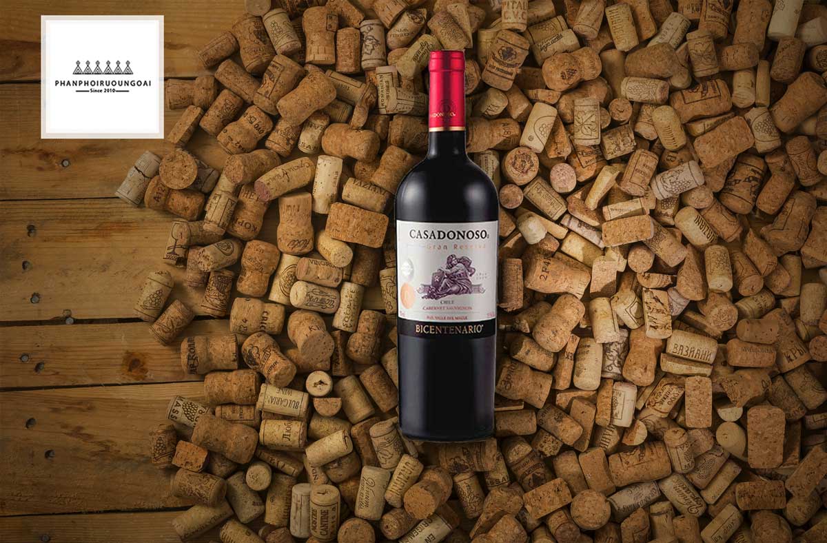 Rượu vang Casa Donoso Bicentenario Cabernet Sauvignon và nút chai 