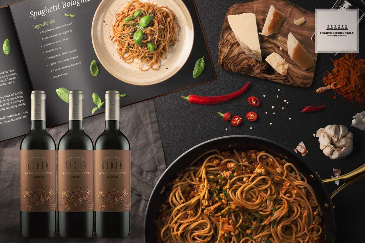 Rượu Vang Kidia Gran Reserva Carmenere và thức ăn 