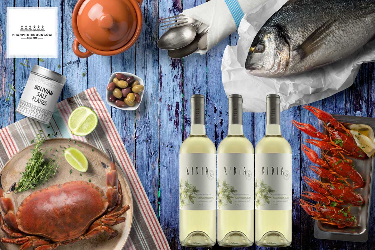 Rượu vang Kidia Sauvignon Blanc và hải sản 