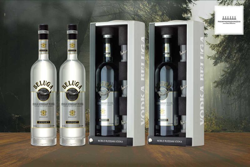 Hình ảnh rượu Vodka Beluga hộp quà và 3 cốc 