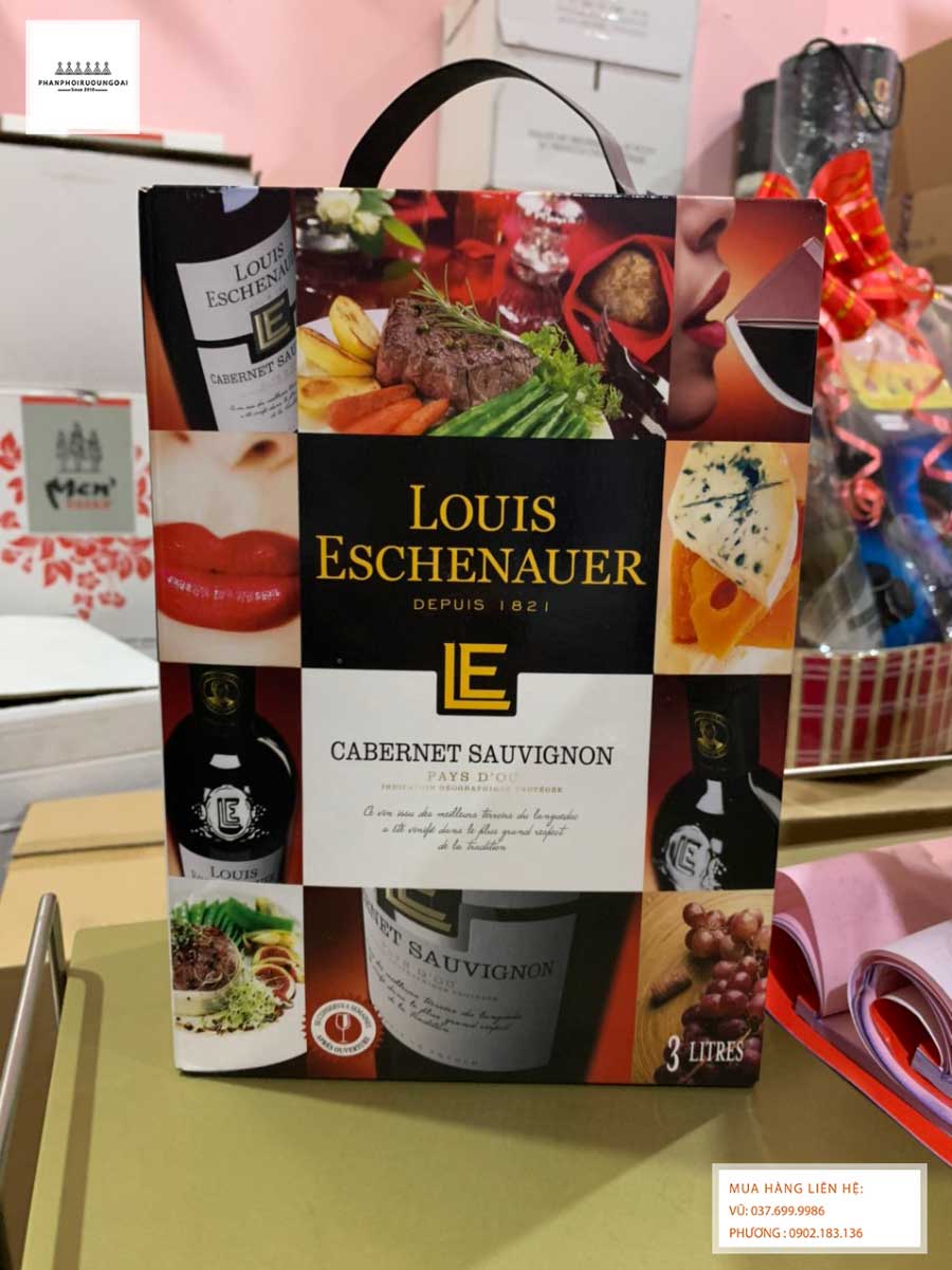 Ảnh thực tế rượu vang bịch Pháp Louis Eschenauer Cabernet Sauvignon 3L 