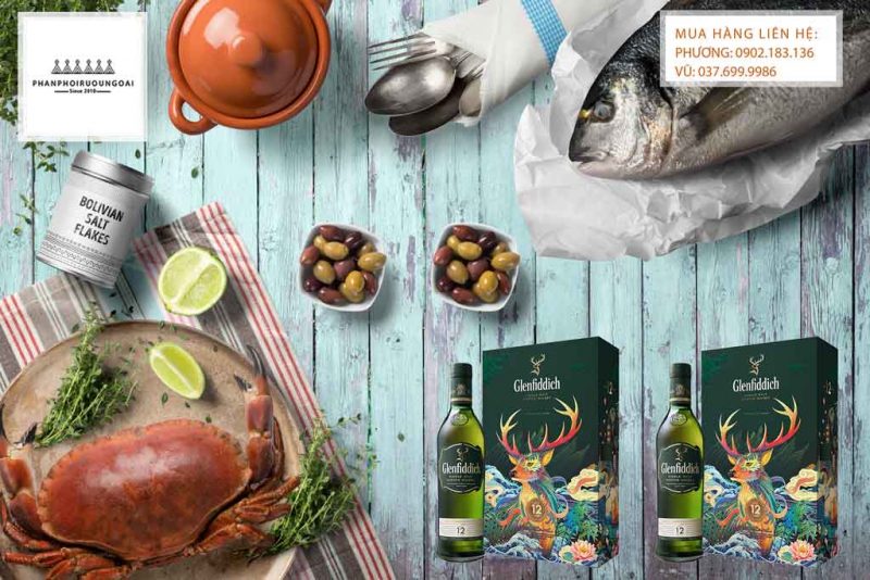 Rượu Glenfiddich 12 năm và hải sản Rượu Glenfiddich 12 hộp quà tết 2020 và hải sản