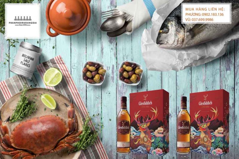 Rượu Glenfiddich 15 hộp quà tết và hải sản Rượu Glenfiddich 15 hộp quà tết 2020 và các món hải sản