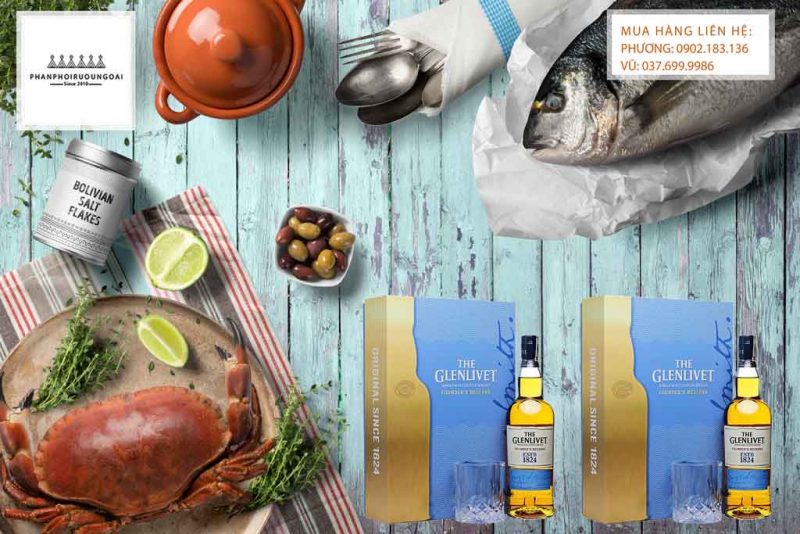 Rượu Glenlivet 1824 Founder's Reserve hộp quà tết 2020 Rượu Glenlivet 1824 Founder's Reserve hộp quà tết 2020 và hải sản