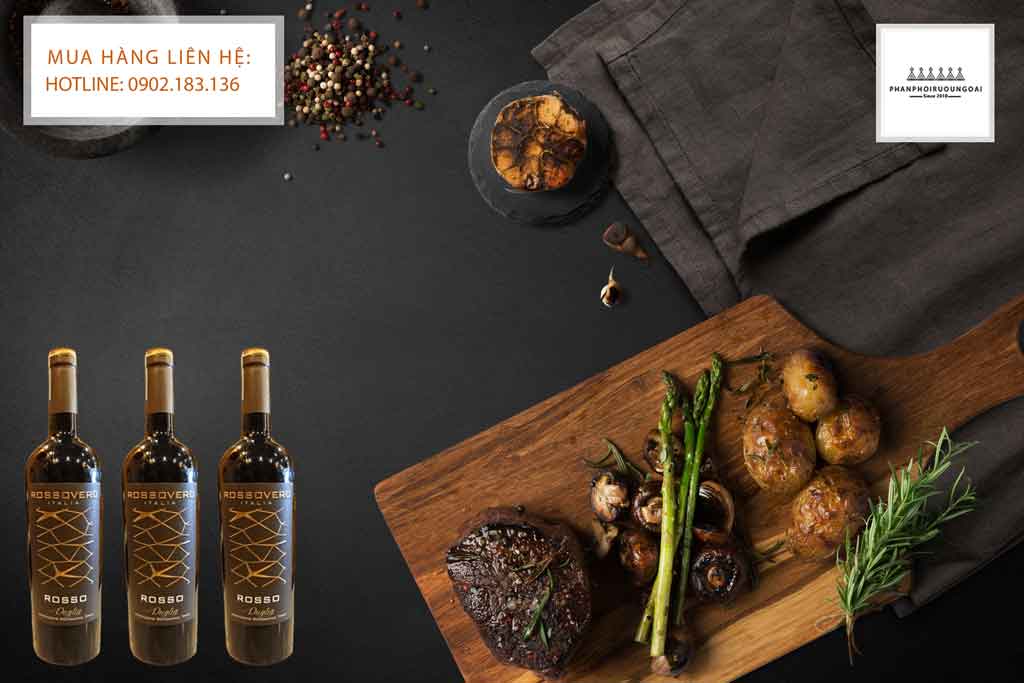 Rượu Vang Ý Rossovero Rosso Puglia và bò bít tết 2020 Rượu Vang Ý giá rẻ Rossovero Rosso Puglia và các món thịt đỏ