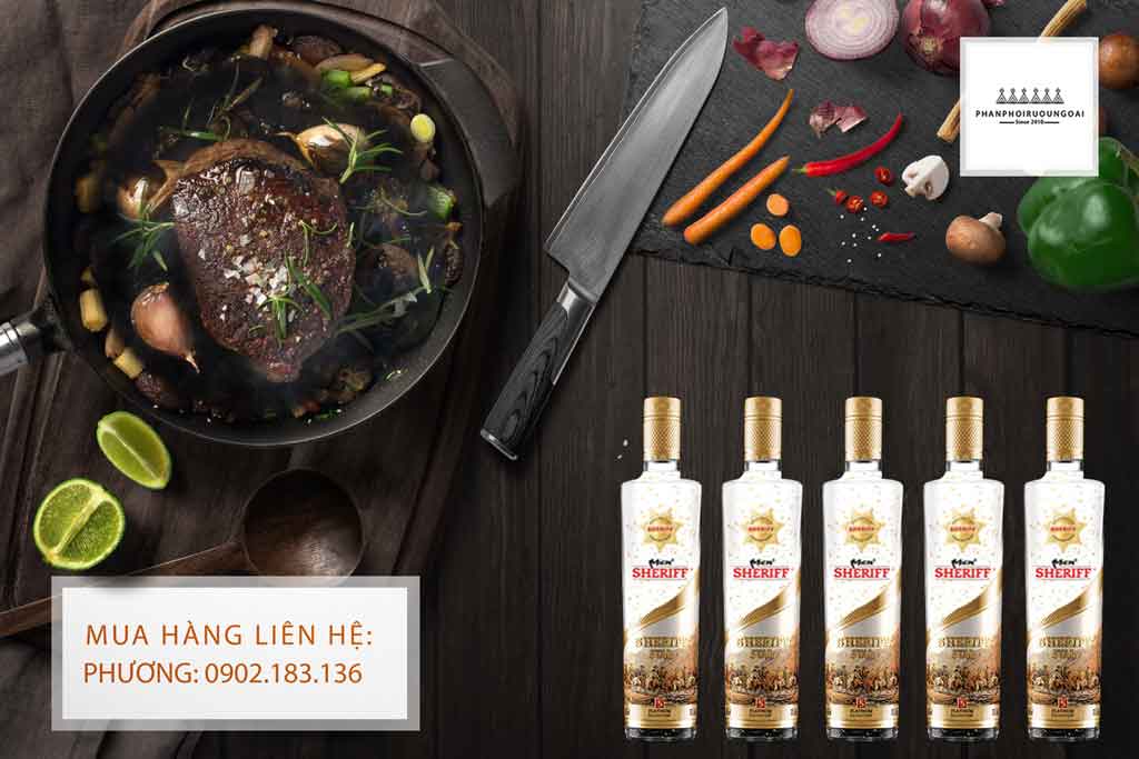 Rượu Vodka Men Sheriff Gold 40 độ và món Bít Tết 