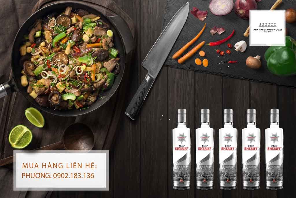 Rượu Vodka Men Sheriff Silver 30 độ và món ăn châu á 