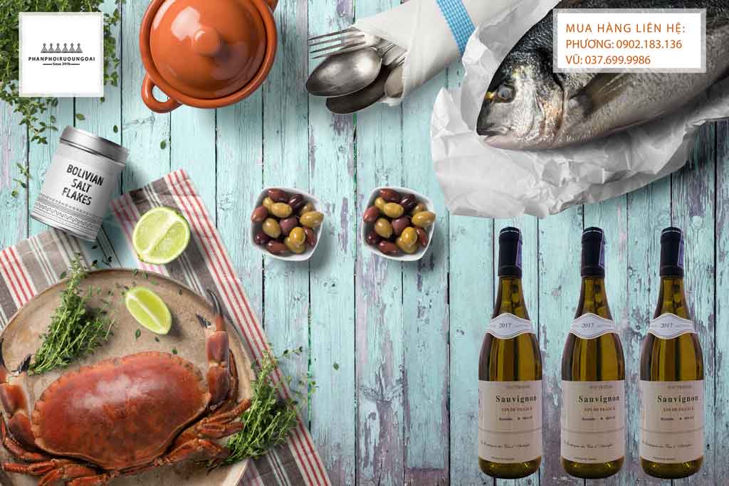 Rượu Vang Pháp D Autrefois Sauvignon Blanc và hải sản Rượu Vang Pháp D Autrefois Sauvignon Blanc và hải sản