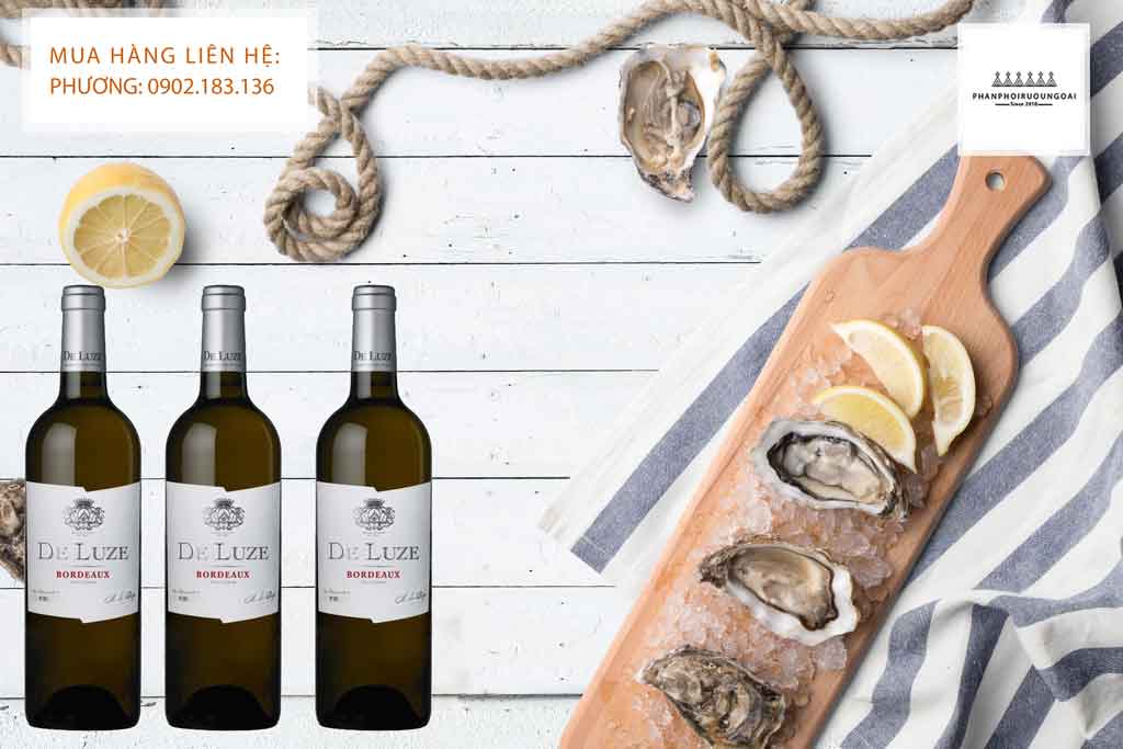 Rượu Vang Pháp De Luze Bordeaux AOC Sauvignon Blanc và hải sản 