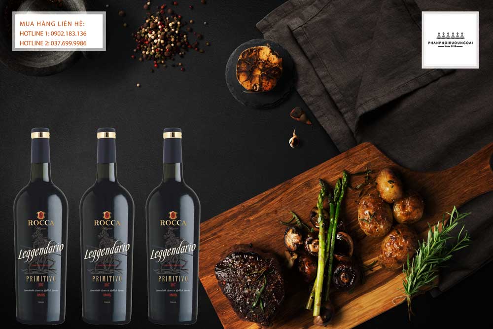 Rượu vang ý Leggendario Primitivo Salento Limited Edition và thịt bò bít tết 