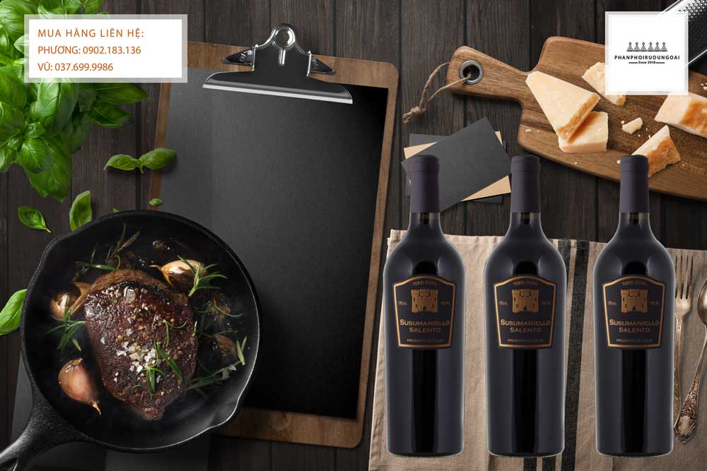 Rượu vang ý Torri D' Oro Susumaniello IGT và thịt bò bít tết Rượu vang ý Torri D' Oro Susumaniello IGT và thịt bò bít tết