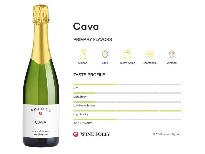 Thử nếm hương vị của rượu vang Cava bởi Wine Folly 