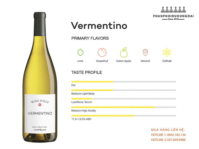 Hương vị cơ bản của nho rượu Vermentino 