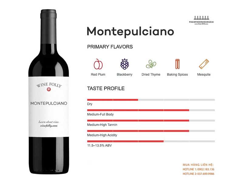 Thông tin về hương vị rượu vang từ nho Montepulciano 