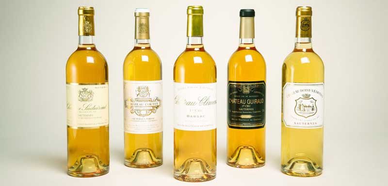 Các loại rượu vang Sauternes dùng cho bữa tráng miệng
