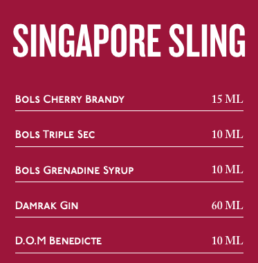 Công thức Cocktail Singapore Sling có nguồn gốc từ khách sạn Raffle Hotel 