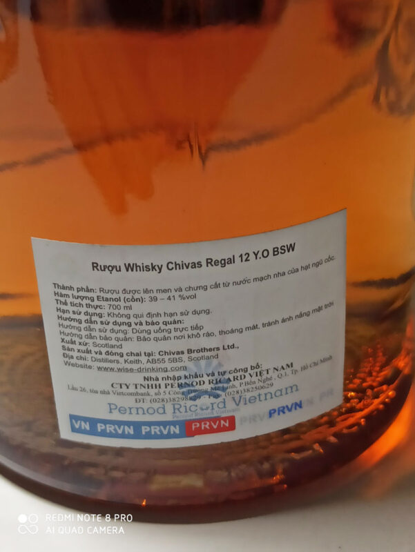 Tem phụ của nhà phân phối sản phẩm Chivas Regal