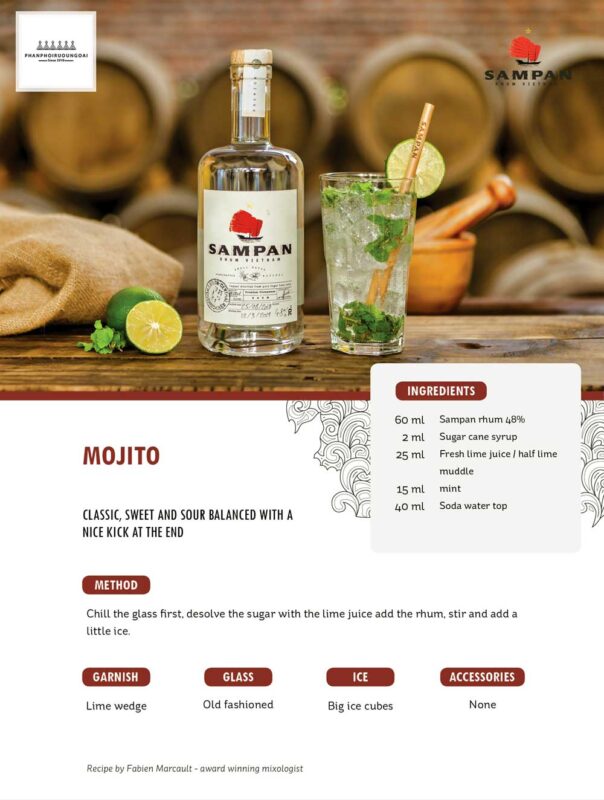 Công thức Cocktail Mojito với Rhum Sampan 48 độ 