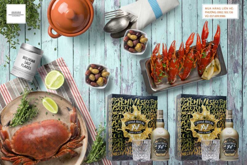 Rượu Chivas XV hộp quà tết 2021 và các món hải sản 