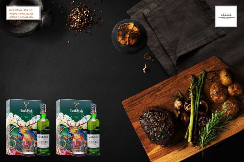 Rượu Glenfiddich 12 năm hộp quà tết 2021 và bít tết