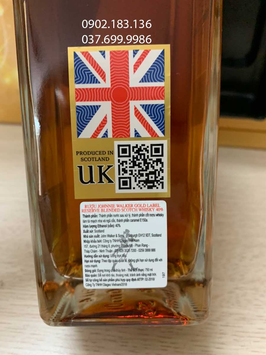 Tem phụ và tem QR Code của rượu Johnnie Walker Gold Label Reserve năm 2021