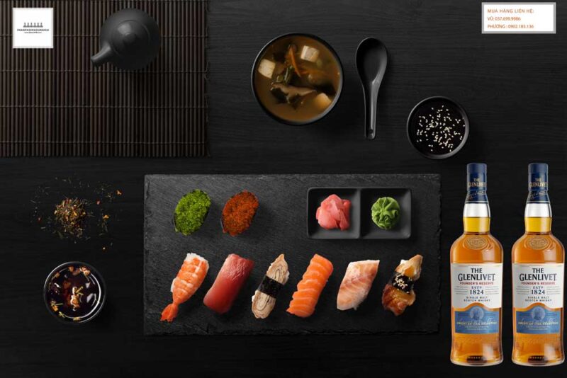 Thưởng thức rượu The Glenlivet Founder's Reserve 2021 và Sushi