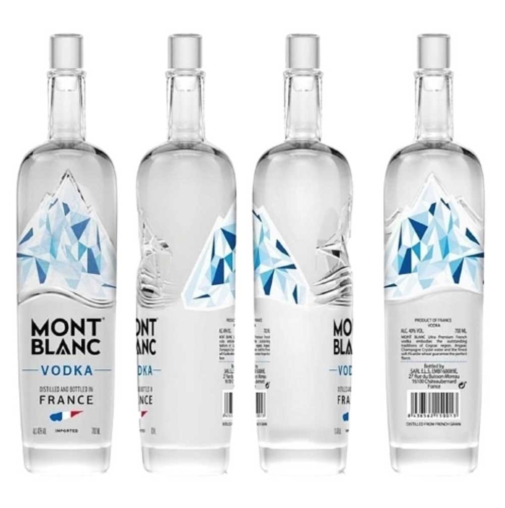 Kiểu dáng chai rượu Vodka Pháp Mont Blanc trắng