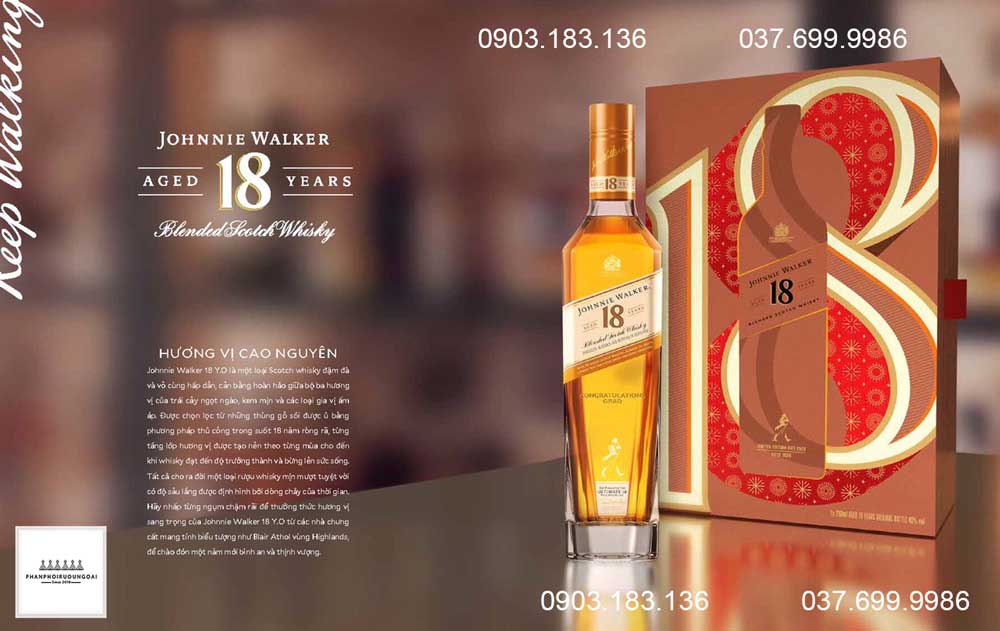 Rượu Johnnie Walker 18 năm hộp quà tết 2022 hương vị cao nguyên