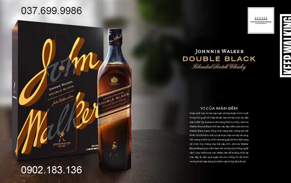 Rượu Johnnie Walker Double Black Label hộp quà tết 2022 hương vị của màn đêm
