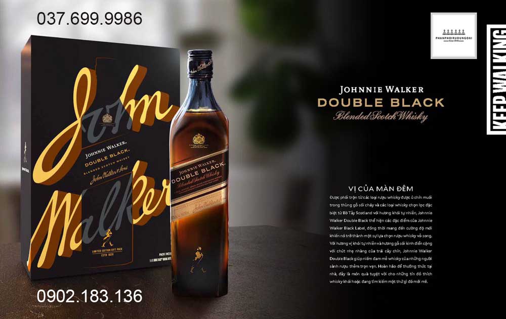 Rượu Johnnie Walker Double Black Label hộp quà tết 2022 hương vị của màn đêm 