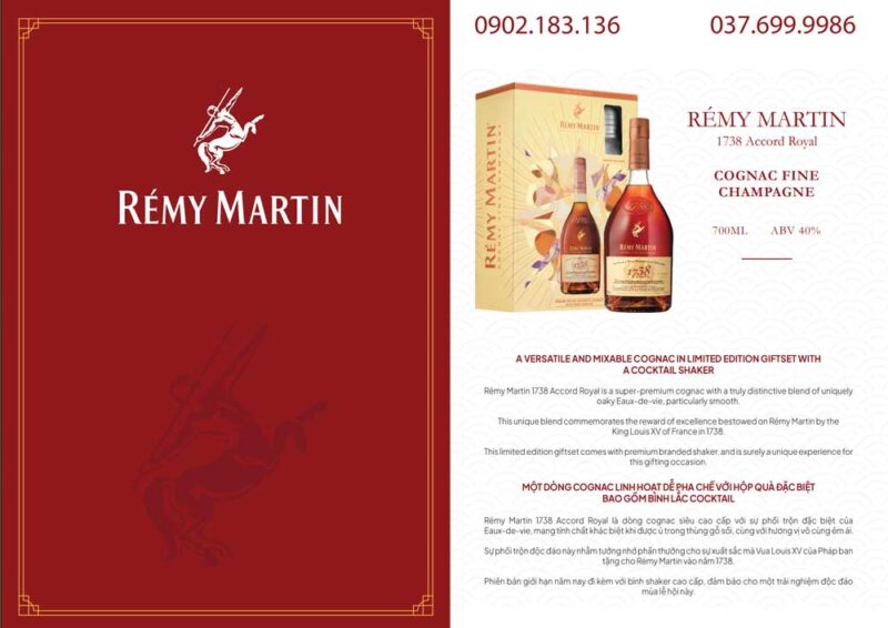 Rượu Remy Martin 1738 Accord Royal một loại rượu Cognac linh hoạt 