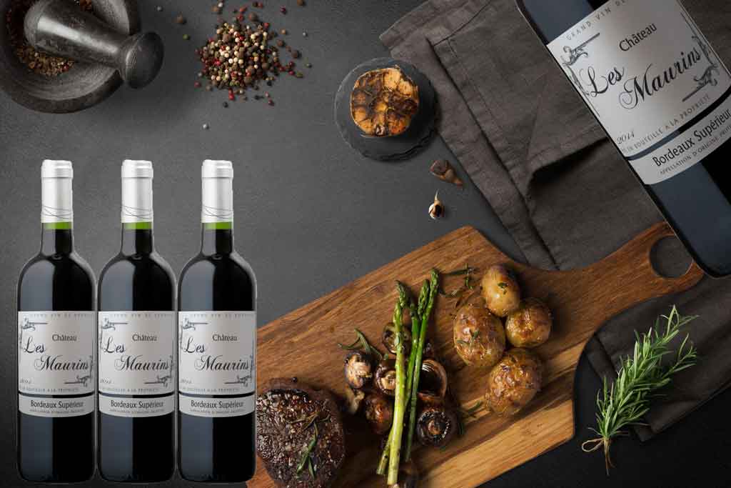 Rượu vang Bordeaux Superieur Chateau Les Maurins và món ăn