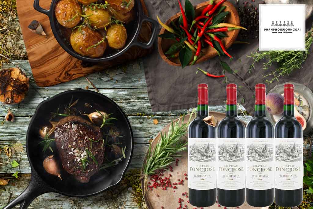 Rượu vang ngon đến từ Bordeaux - Pháp Rượu vang Pháp Chateau Foncrose đến từ Bordeaux và thịt bò